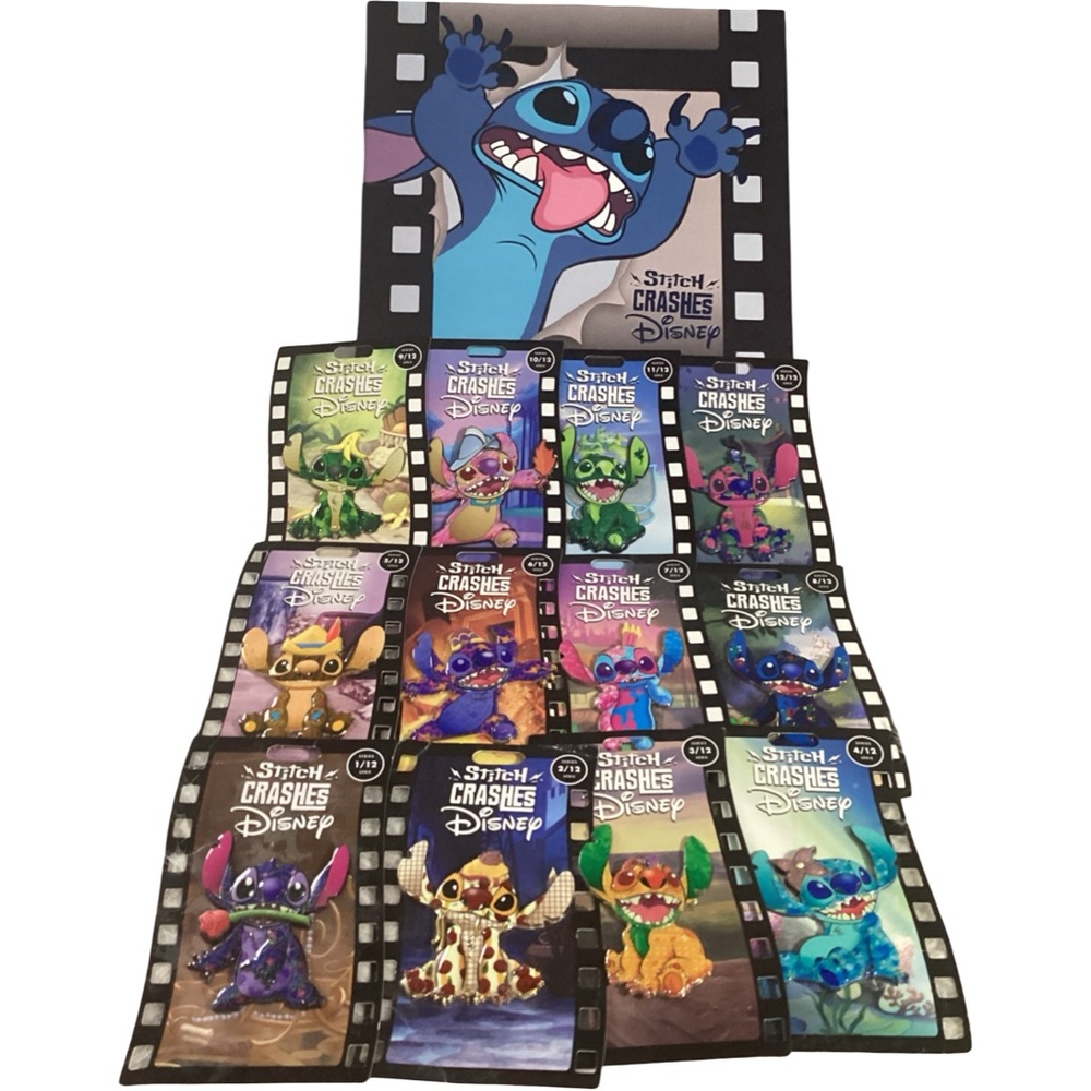 Disney Stitch Crashes COMPLETE 12 Jumbo Pins + Collector Album W/ Bonus Pin NEW